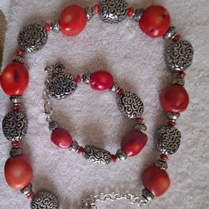 Brighton red/silver necklace, bracelet